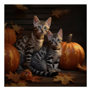 Bengalisch Kitten Autumn Delight Pumpkin Poster