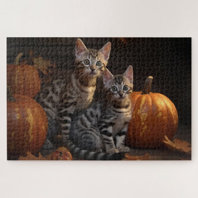 Bengalisch Kitten Autumn Delight Pumpkin Puzzle (Horizontal)