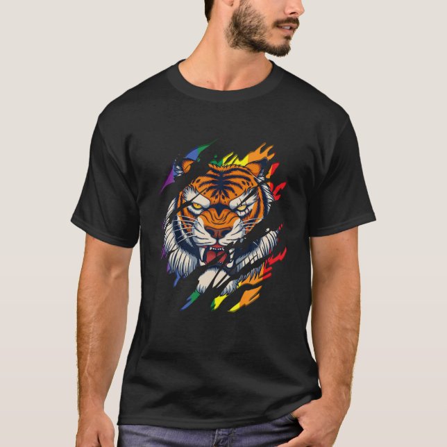 Bengalisch Tiger LGBT Gay Pride Tiger Scratch Tee (Vorderseite)