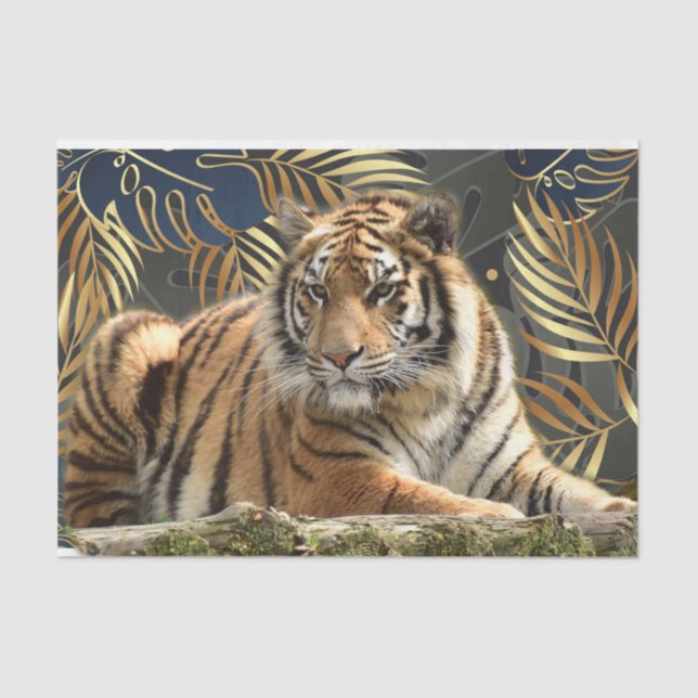 Bengalisch Tiger Tropenpalme Decoupage Seidenpapier (Vorderseite)