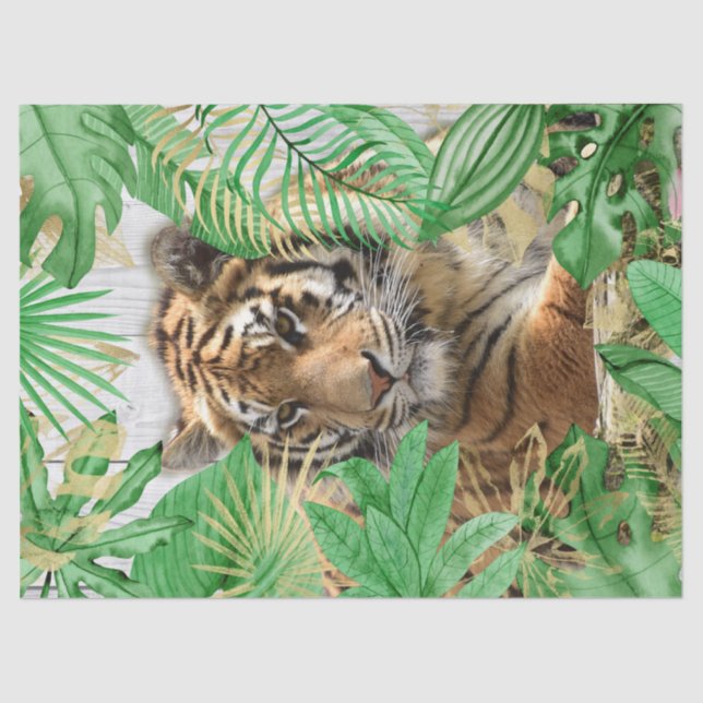 Bengalisch Tiger Tropenpalme Decoupage Seidenpapier (Vorderseite)