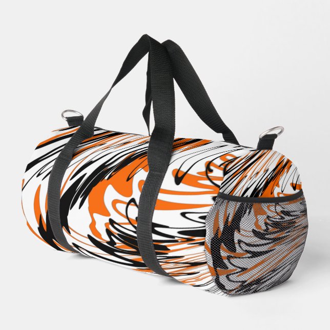 Bengalische Farbtöne in orangefarbenen und schwarz Duffle Bag (Rechte Ecke)