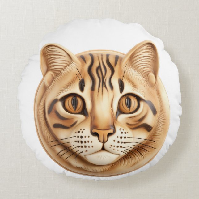 Bengalische Katze 3D Inspiriert Rundes Kissen (Vorderseite)