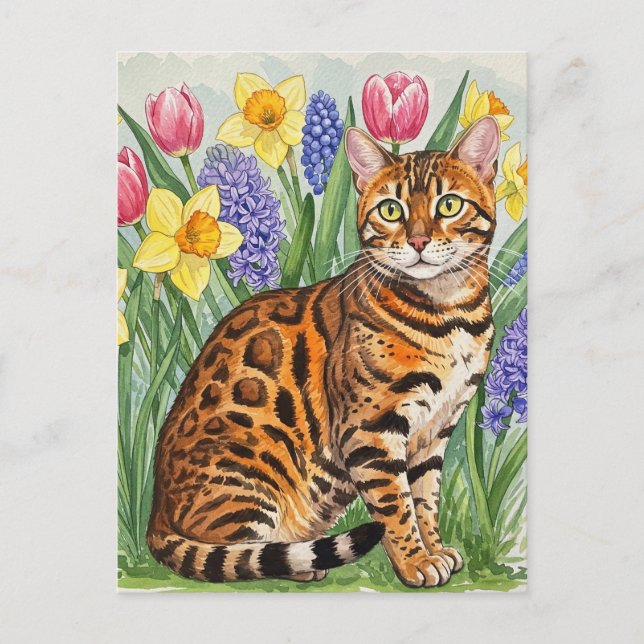 Bengalische Katze im Frühjahr Blume Postkarte (Vorderseite)
