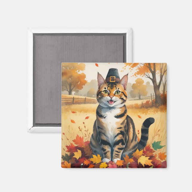 Bengalische Katze im Herbst lässt Erntedank Kunst Magnet (Vorderseite/Rückseite)