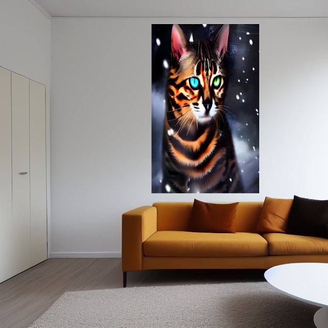 Bengalische Katze im Schnee | AI Art Poster (Von Creator hochgeladen)
