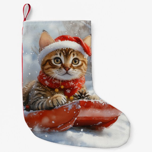 Bengalische Katze in Sledge Let it Schnee Weihnach Kleiner Weihnachtsstrumpf (Vorderseite)