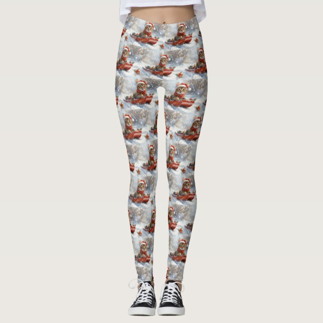 Bengalische Katze in Sledge Let it Schnee Weihnach Leggings (Vorderseite)