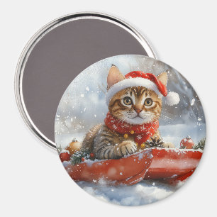 Bengalische Katze in Sledge Let it Schnee Weihnach Magnet