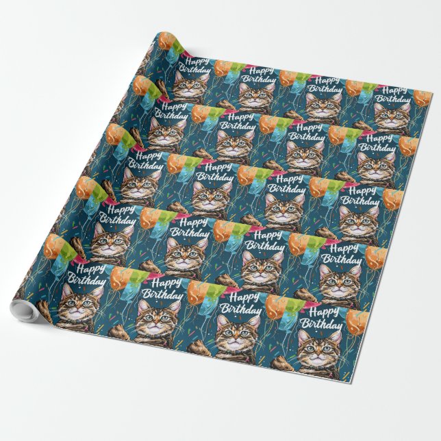 Bengalische Katze mit Balloons Geschenkpapier (Ungerollt)