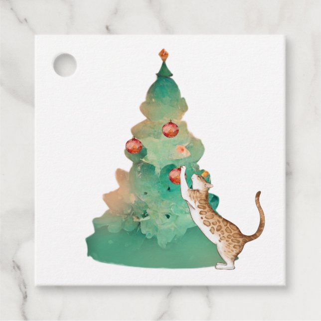 Bengalische Katze mit einem Weihnachtsbaum-Geschen Geschenkanhänger (Vorderseite)
