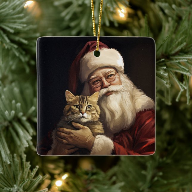 Bengalische Katze mit Weihnachtsfeiertag Keramikornament (Baum)