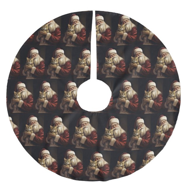 Bengalische Katze mit Weihnachtsfeiertag Polyester Weihnachtsbaumdecke (Vorderseite)