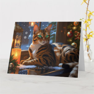 Bengalische Katze mit Weihnachtslicht Urlaub Karte