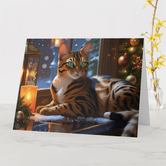 Bengalische Katze mit Weihnachtslicht Urlaub Karte (Gelbe Blume)
