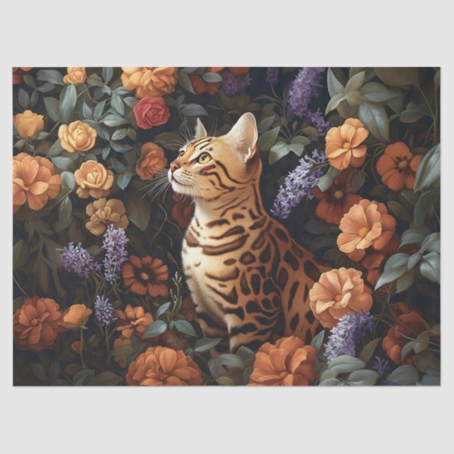 Bengalische Katze Schöne Blume Dekoupage Seidenpapier (Vorderseite)