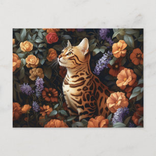 Bengalische Katze umgeben von wunderschönen Blume Postkarte