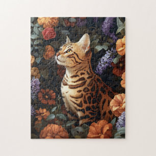 Bengalische Katze umgeben von wunderschönen Blume Puzzle