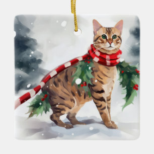 Bengalische Katze zu Schnee Weihnachten Keramikornament