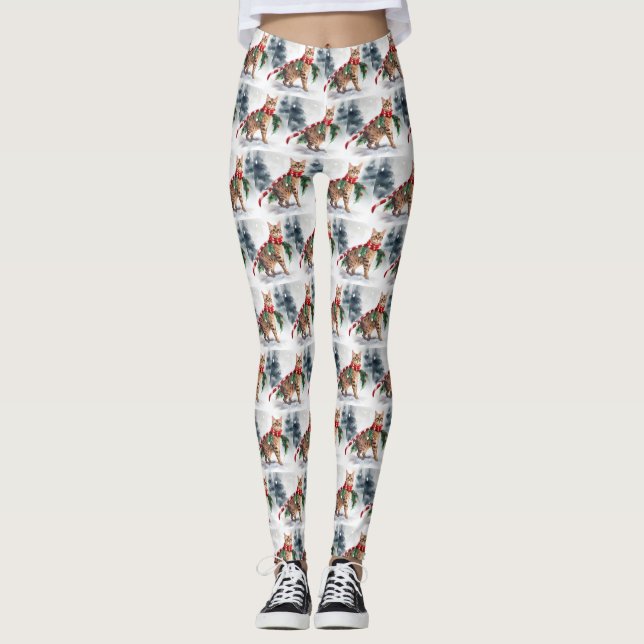 Bengalische Katze zu Schnee Weihnachten Leggings (Vorderseite)