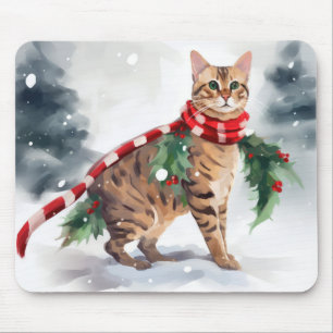 Bengalische Katze zu Schnee Weihnachten Mousepad