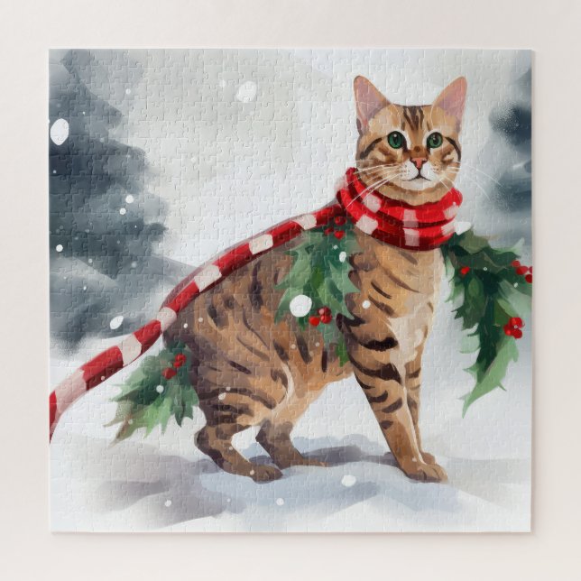 Bengalische Katze zu Schnee Weihnachten Puzzle (Vertikal)