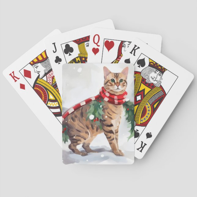Bengalische Katze zu Schnee Weihnachten Spielkarten (Rückseite)