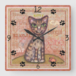 Bengalische Katzen-Liebhaber-Quadrat-Wand-Uhr Quadratische Wanduhr