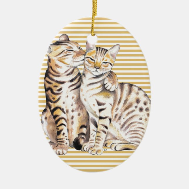 Bengalische Katzen Ochre Streifen Keramik Ornament (Vorne)
