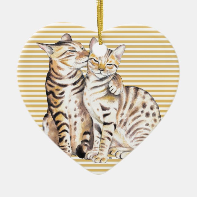 Bengalische Katzen Ochre Streifen Keramik Ornament (Vorne)