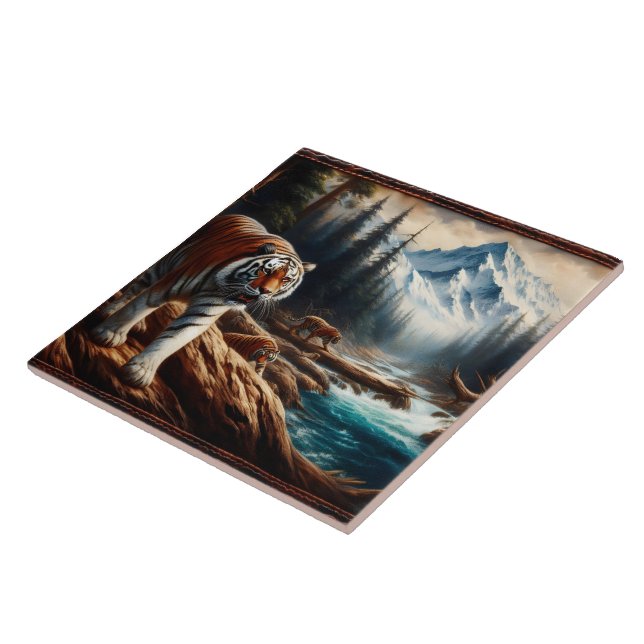 Bengalische Tiger in der Nähe des Bergstroms bei M Fliese (Seite)