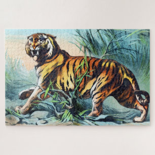 Bengalischer Tiger im langen Gras mit blauem Himme Puzzle
