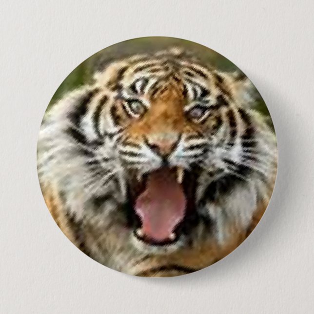 Bengalischer Tiger in voller Wut niedlicher Tasten Button (Vorderseite)