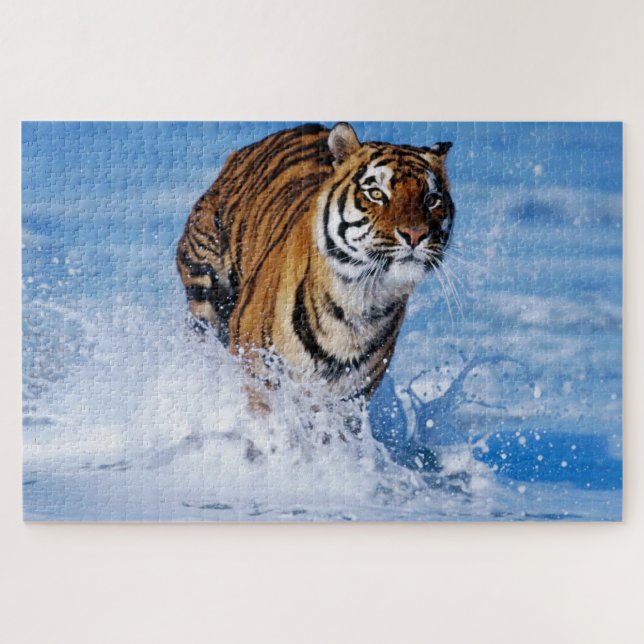 Bengalischer Tiger-Runn-Ing im schönen blauen Ozea Puzzle (Horizontal)
