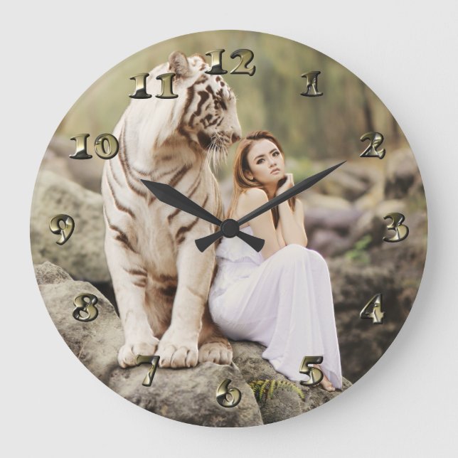 Bengalischer Tiger und Dame Große Wanduhr (Vorderseite)