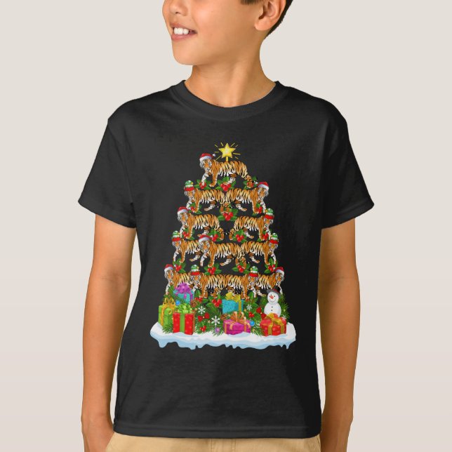 Bengalischer Tiger Weihnachtsbaum Leuchtturm Santa T-Shirt (Vorderseite)