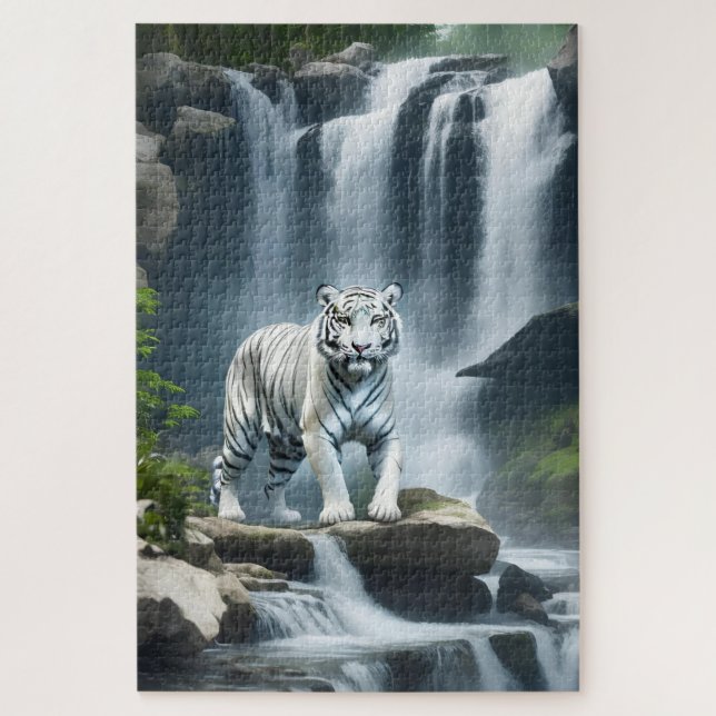 Bengalischer weißer Tiger in der Natur Puzzle (Vertikal)