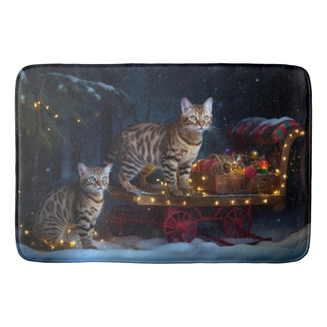 Bengalisches Cat Snowy Sleigh Ride Weihnachtsdekor Badematte (Vorderseite)