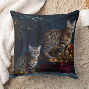Bengalisches Cat Snowy Sleigh Ride Weihnachtsdekor Kissen