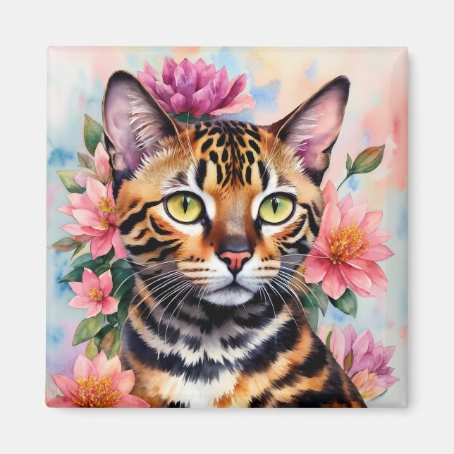 Bengalisches Cat Watercolor Blumenmuseum Magnet (Vorne)