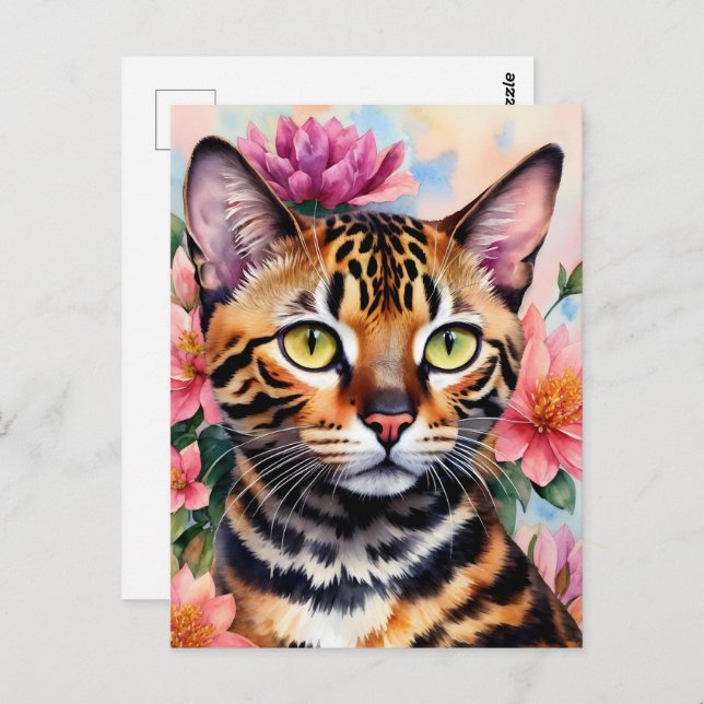 Bengalisches Cat Watercolor Blumenmuseum Postkarte (Vorne/Hinten)