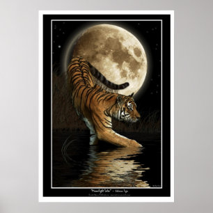 Bengalisches Tiger & Moon Wildlife Art Poster