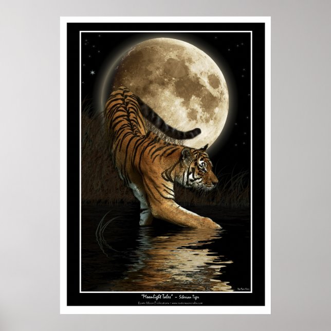 Bengalisches Tiger & Moon Wildlife Art Poster (Vorne)