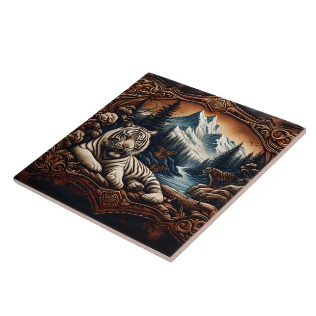 Bengalisches Tiger-Ruhen durch Bergbach Fliese (Seite)