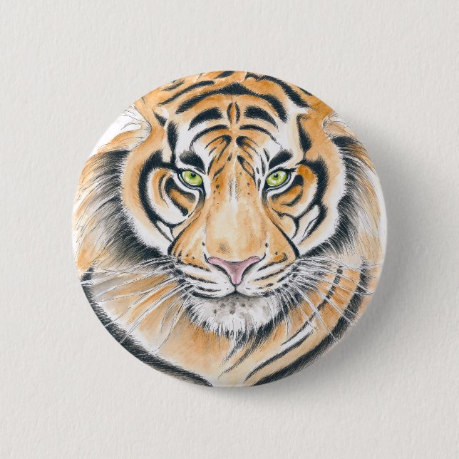 Bengalisches Tiger Wasserfarbe Kunst Button (Vorderseite)