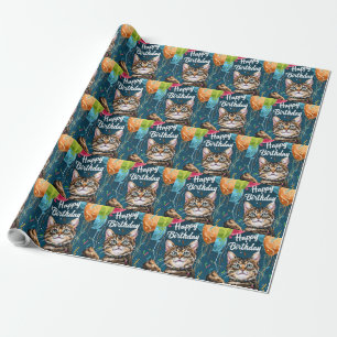 Bengalkatze mit Luftballons Geschenkpapier