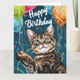 Bengalkatze mit Luftballons Karte