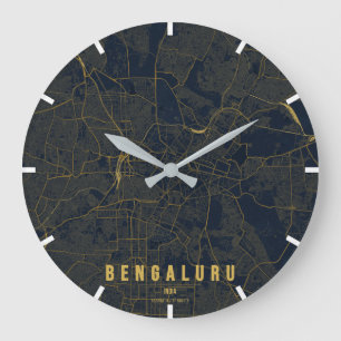 Bengaluru Indien Stadtplan Minimales Design Große Wanduhr