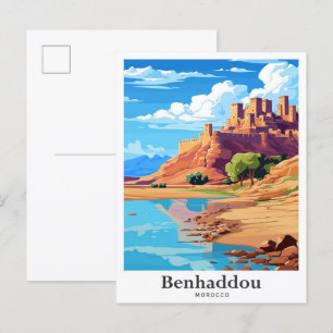 Benhaddaou Marokko Kunst Vintage Reise Illustratio Postkarte