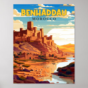 Benhaddau Marokko Vintage Illustration Poster